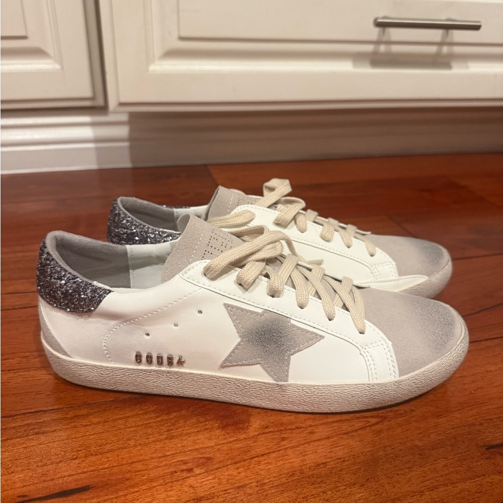 White and Gray Sneakers with Glitter Detail